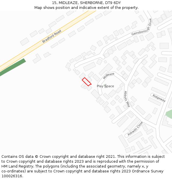 15, MIDLEAZE, SHERBORNE, DT9 6DY: Location map and indicative extent of plot