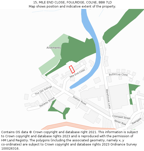 15, MILE END CLOSE, FOULRIDGE, COLNE, BB8 7LD: Location map and indicative extent of plot