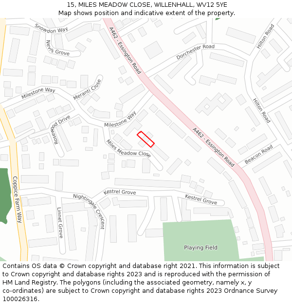 15, MILES MEADOW CLOSE, WILLENHALL, WV12 5YE: Location map and indicative extent of plot