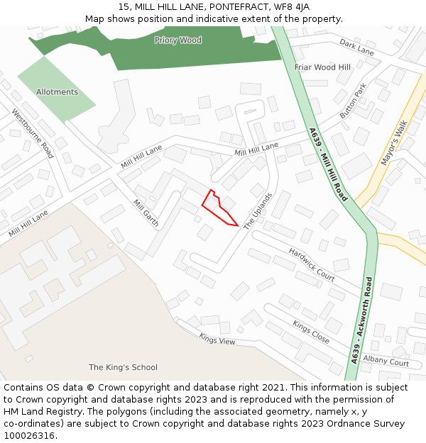 15, MILL HILL LANE, PONTEFRACT, WF8 4JA: Location map and indicative extent of plot