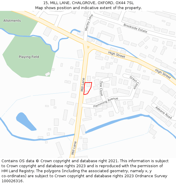 15, MILL LANE, CHALGROVE, OXFORD, OX44 7SL: Location map and indicative extent of plot