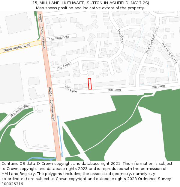 15, MILL LANE, HUTHWAITE, SUTTON-IN-ASHFIELD, NG17 2SJ: Location map and indicative extent of plot
