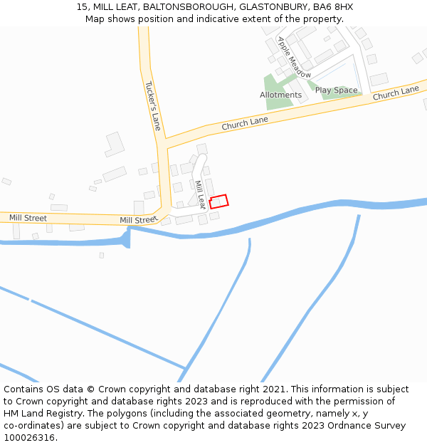15, MILL LEAT, BALTONSBOROUGH, GLASTONBURY, BA6 8HX: Location map and indicative extent of plot