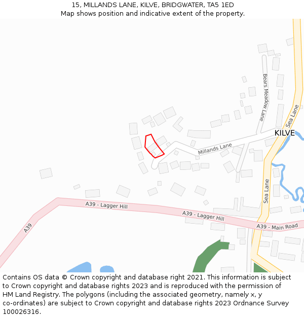 15, MILLANDS LANE, KILVE, BRIDGWATER, TA5 1ED: Location map and indicative extent of plot