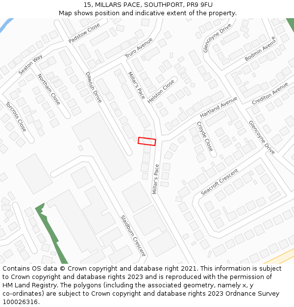 15, MILLARS PACE, SOUTHPORT, PR9 9FU: Location map and indicative extent of plot
