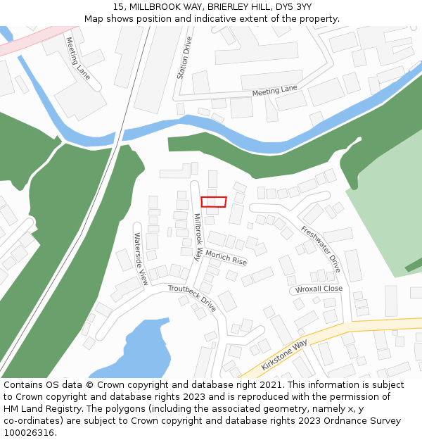 15, MILLBROOK WAY, BRIERLEY HILL, DY5 3YY: Location map and indicative extent of plot