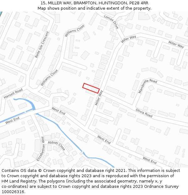 15, MILLER WAY, BRAMPTON, HUNTINGDON, PE28 4RR: Location map and indicative extent of plot