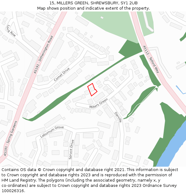 15, MILLERS GREEN, SHREWSBURY, SY1 2UB: Location map and indicative extent of plot