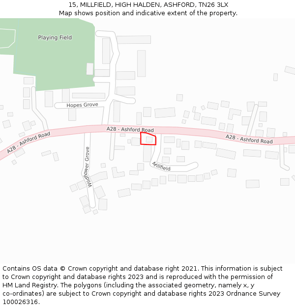 15, MILLFIELD, HIGH HALDEN, ASHFORD, TN26 3LX: Location map and indicative extent of plot