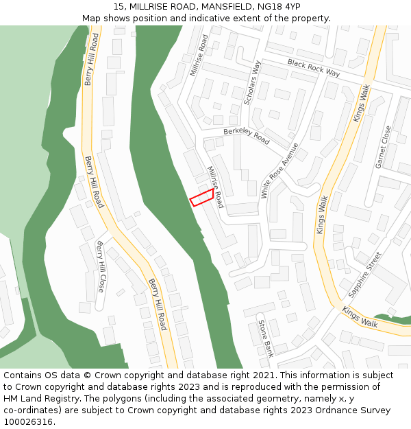 15, MILLRISE ROAD, MANSFIELD, NG18 4YP: Location map and indicative extent of plot