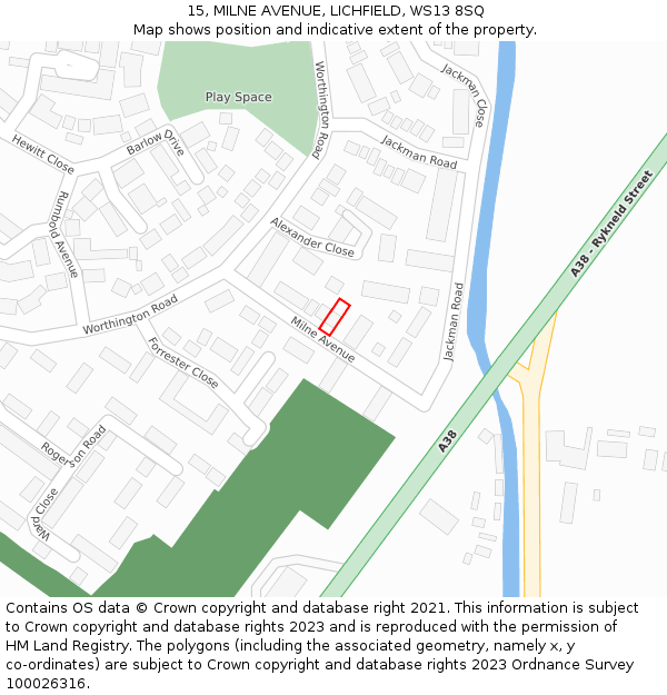 15, MILNE AVENUE, LICHFIELD, WS13 8SQ: Location map and indicative extent of plot