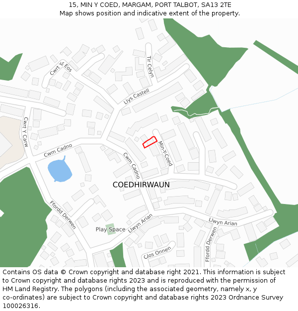 15, MIN Y COED, MARGAM, PORT TALBOT, SA13 2TE: Location map and indicative extent of plot
