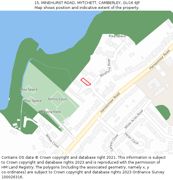 15, MINEHURST ROAD, MYTCHETT, CAMBERLEY, GU16 6JP: Location map and indicative extent of plot