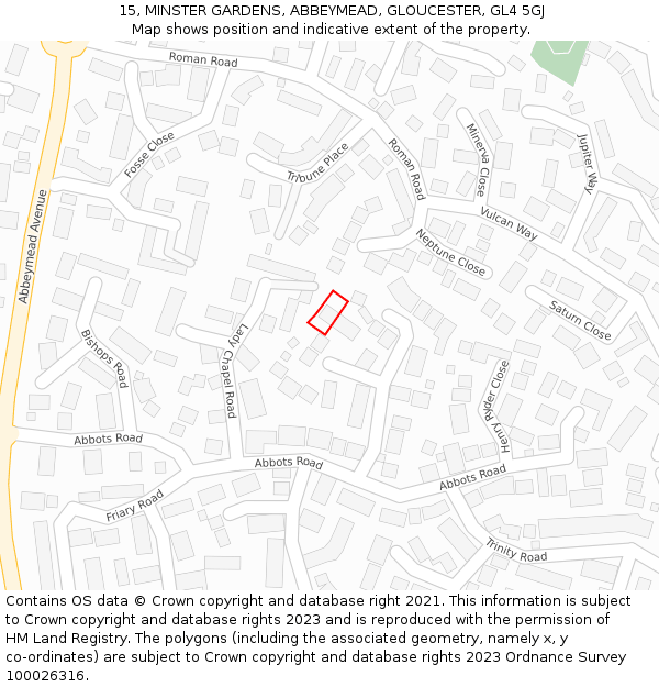 15, MINSTER GARDENS, ABBEYMEAD, GLOUCESTER, GL4 5GJ: Location map and indicative extent of plot