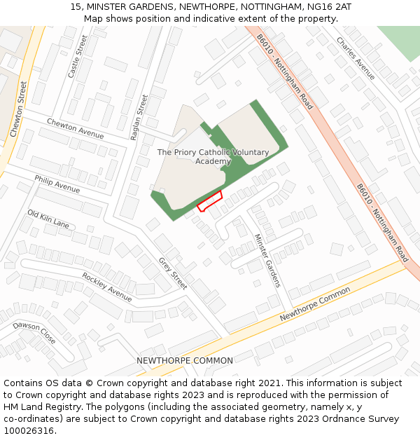 15, MINSTER GARDENS, NEWTHORPE, NOTTINGHAM, NG16 2AT: Location map and indicative extent of plot