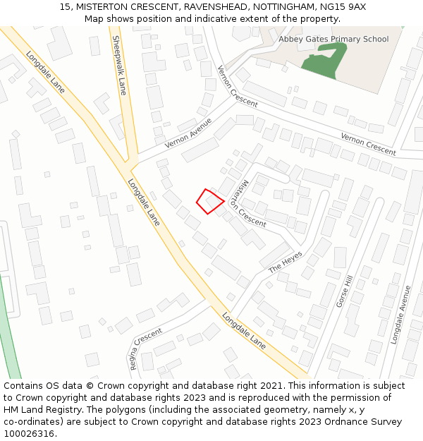 15, MISTERTON CRESCENT, RAVENSHEAD, NOTTINGHAM, NG15 9AX: Location map and indicative extent of plot