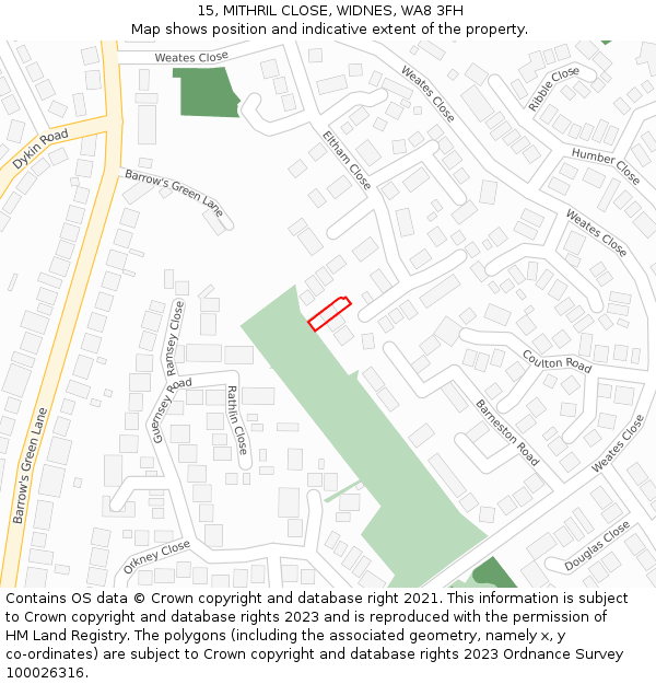 15, MITHRIL CLOSE, WIDNES, WA8 3FH: Location map and indicative extent of plot