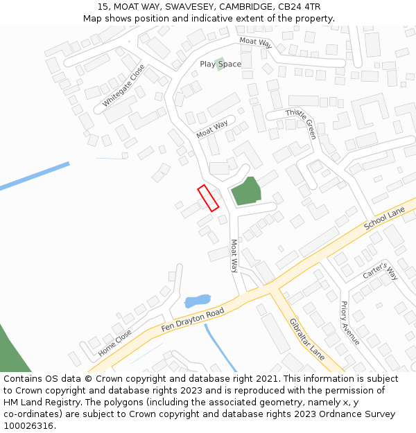 15, MOAT WAY, SWAVESEY, CAMBRIDGE, CB24 4TR: Location map and indicative extent of plot