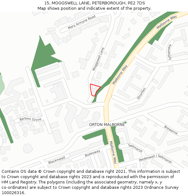 15, MOGGSWELL LANE, PETERBOROUGH, PE2 7DS: Location map and indicative extent of plot