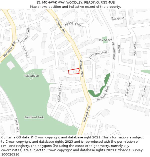 15, MOHAWK WAY, WOODLEY, READING, RG5 4UE: Location map and indicative extent of plot