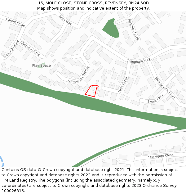 15, MOLE CLOSE, STONE CROSS, PEVENSEY, BN24 5QB: Location map and indicative extent of plot