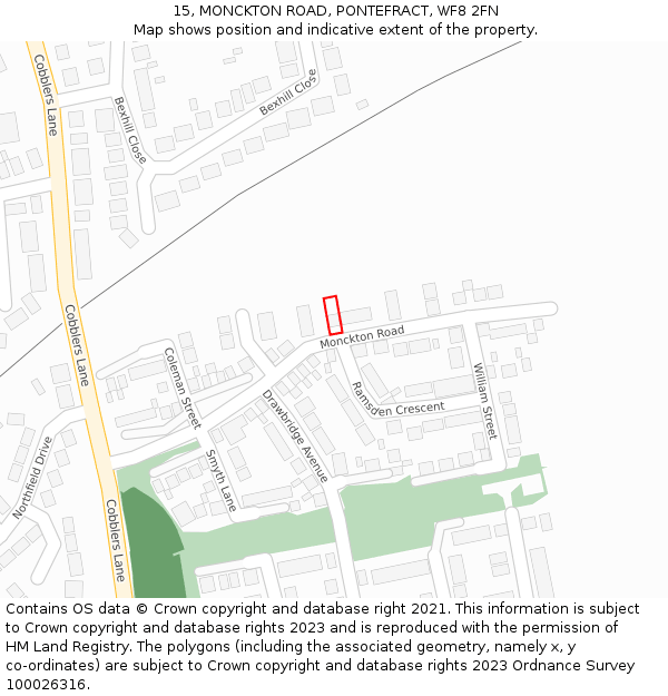 15, MONCKTON ROAD, PONTEFRACT, WF8 2FN: Location map and indicative extent of plot