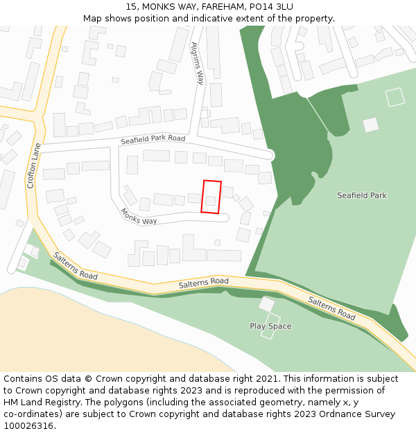 15, MONKS WAY, FAREHAM, PO14 3LU: Location map and indicative extent of plot