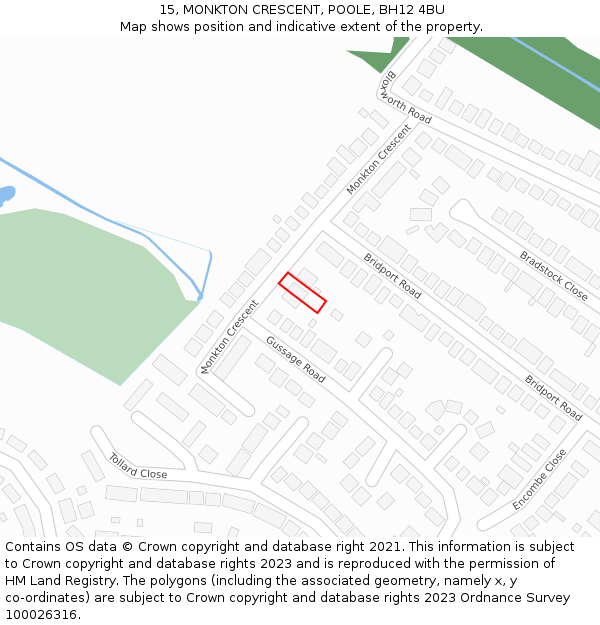 15, MONKTON CRESCENT, POOLE, BH12 4BU: Location map and indicative extent of plot