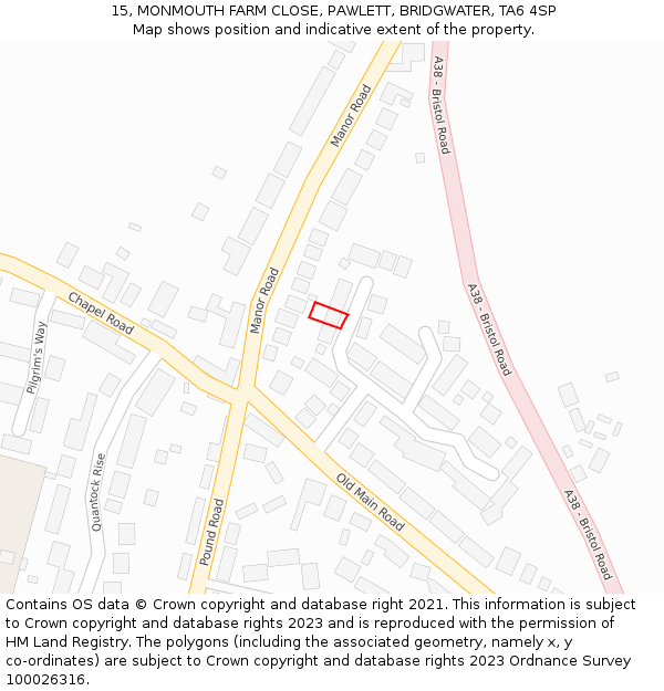 15, MONMOUTH FARM CLOSE, PAWLETT, BRIDGWATER, TA6 4SP: Location map and indicative extent of plot