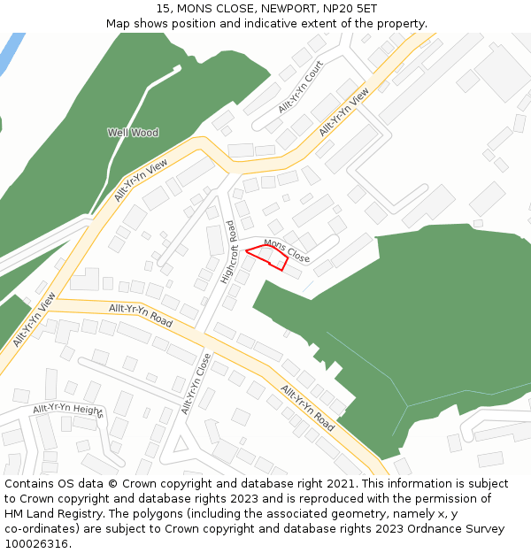 15, MONS CLOSE, NEWPORT, NP20 5ET: Location map and indicative extent of plot