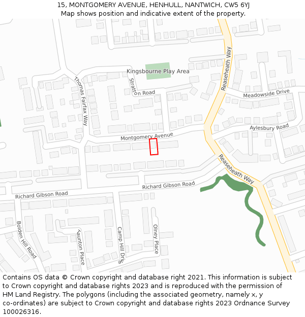 15, MONTGOMERY AVENUE, HENHULL, NANTWICH, CW5 6YJ: Location map and indicative extent of plot