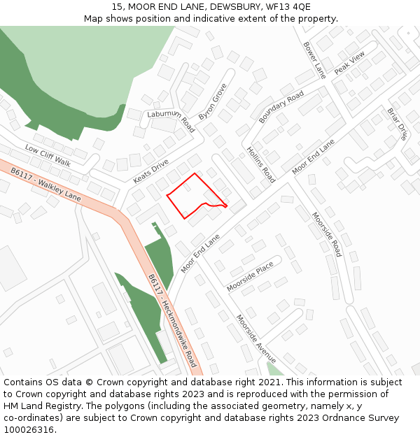 15, MOOR END LANE, DEWSBURY, WF13 4QE: Location map and indicative extent of plot