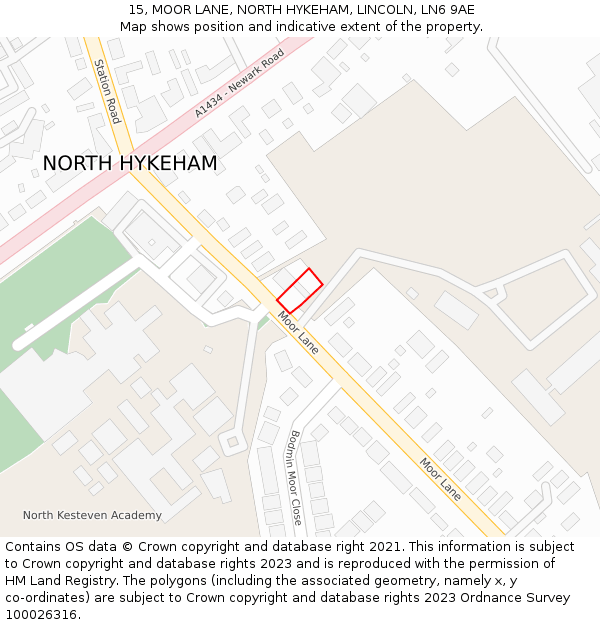 15, MOOR LANE, NORTH HYKEHAM, LINCOLN, LN6 9AE: Location map and indicative extent of plot