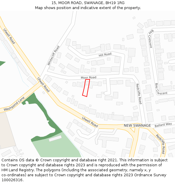 15, MOOR ROAD, SWANAGE, BH19 1RG: Location map and indicative extent of plot