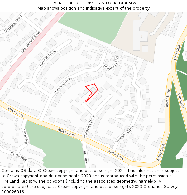 15, MOOREDGE DRIVE, MATLOCK, DE4 5LW: Location map and indicative extent of plot