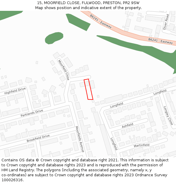 15, MOORFIELD CLOSE, FULWOOD, PRESTON, PR2 9SW: Location map and indicative extent of plot