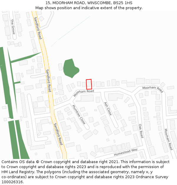 15, MOORHAM ROAD, WINSCOMBE, BS25 1HS: Location map and indicative extent of plot