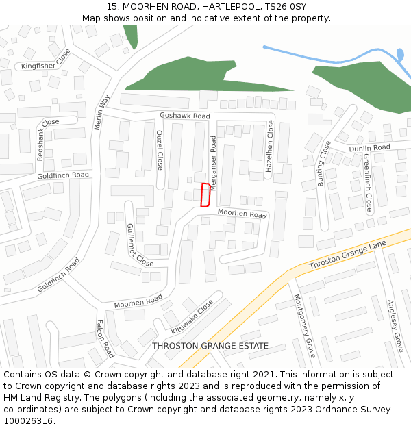 15, MOORHEN ROAD, HARTLEPOOL, TS26 0SY: Location map and indicative extent of plot