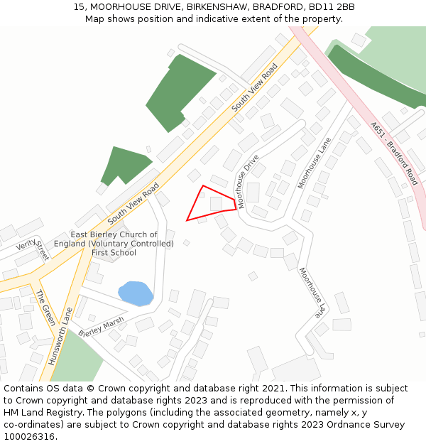 15, MOORHOUSE DRIVE, BIRKENSHAW, BRADFORD, BD11 2BB: Location map and indicative extent of plot