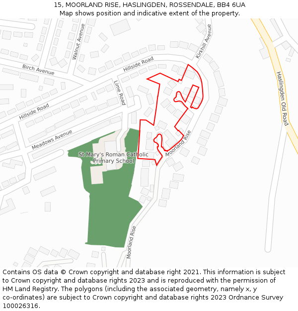 15, MOORLAND RISE, HASLINGDEN, ROSSENDALE, BB4 6UA: Location map and indicative extent of plot