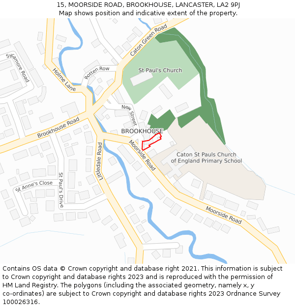 15, MOORSIDE ROAD, BROOKHOUSE, LANCASTER, LA2 9PJ: Location map and indicative extent of plot