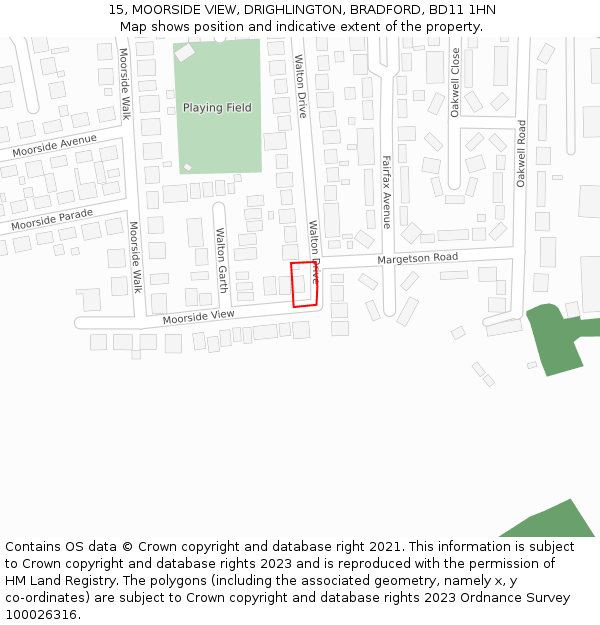 15, MOORSIDE VIEW, DRIGHLINGTON, BRADFORD, BD11 1HN: Location map and indicative extent of plot