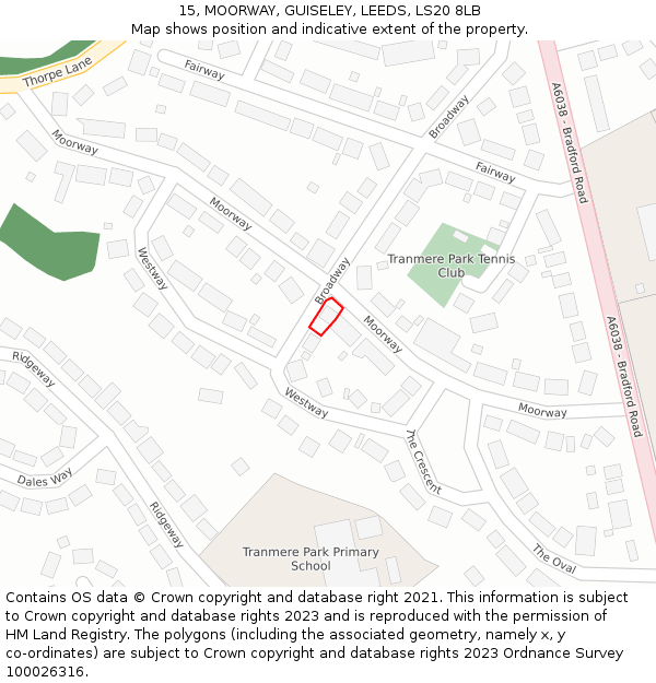 15, MOORWAY, GUISELEY, LEEDS, LS20 8LB: Location map and indicative extent of plot