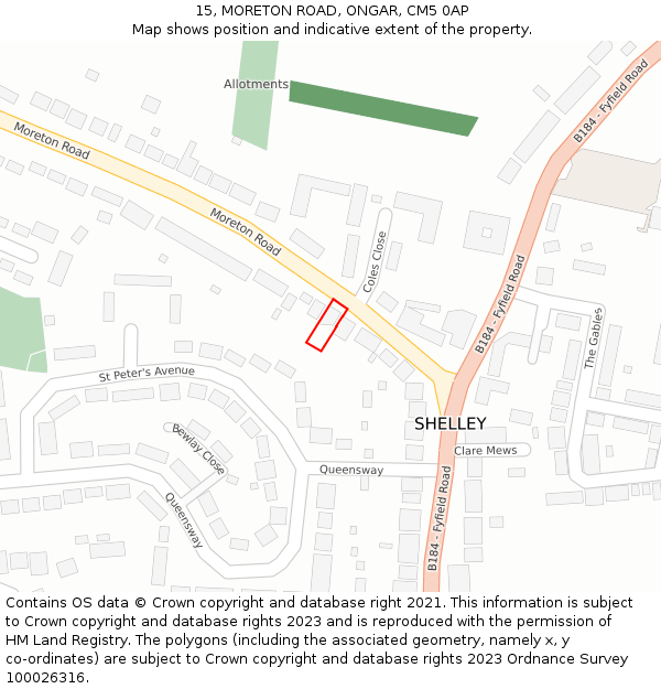 15, MORETON ROAD, ONGAR, CM5 0AP: Location map and indicative extent of plot