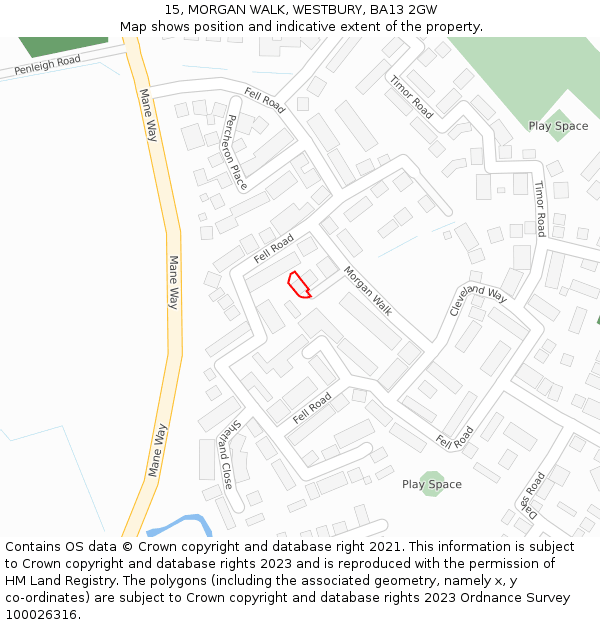 15, MORGAN WALK, WESTBURY, BA13 2GW: Location map and indicative extent of plot