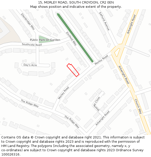 15, MORLEY ROAD, SOUTH CROYDON, CR2 0EN: Location map and indicative extent of plot