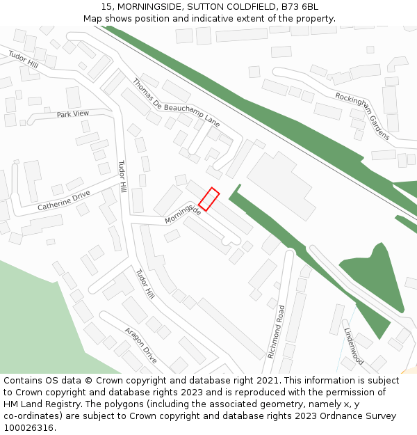 15, MORNINGSIDE, SUTTON COLDFIELD, B73 6BL: Location map and indicative extent of plot