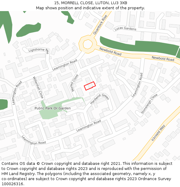 15, MORRELL CLOSE, LUTON, LU3 3XB: Location map and indicative extent of plot