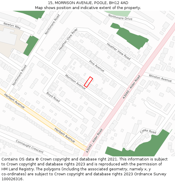 15, MORRISON AVENUE, POOLE, BH12 4AD: Location map and indicative extent of plot