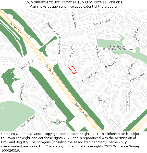 15, MORRISON COURT, CROWNHILL, MILTON KEYNES, MK8 0DA: Location map and indicative extent of plot